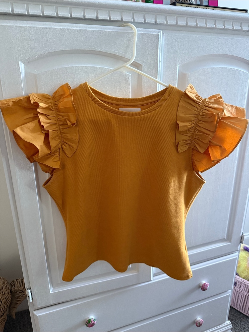 Anthropologie Ruffle Sleeve Top - Mustard